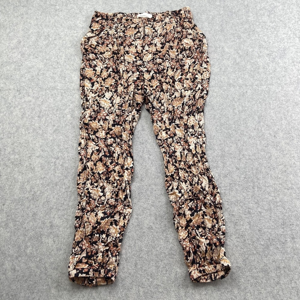 Anthropologie Jogger Pants Womens 4 (28x24) Black Floral Ankle Zip Crepe